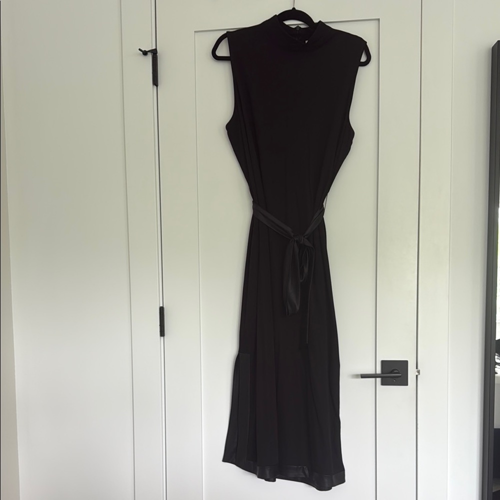 Anne Klein Black Sleeveless Tie Waist Midi Dress